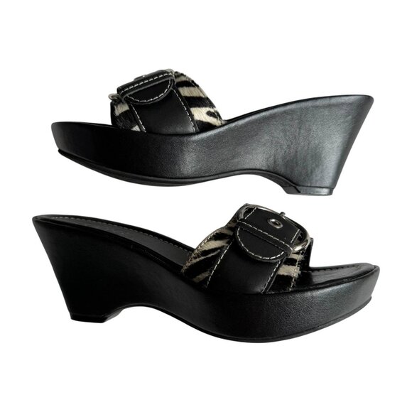 Franco Sarto Leather Wedge Sandals | 6M | Black - Picture 4 of 12